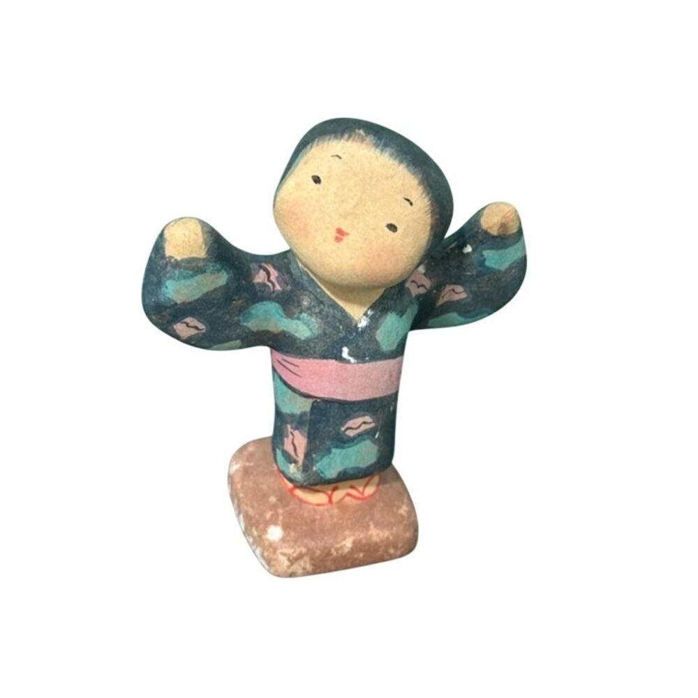 Japanese Kokeshi Doll Folk Art Clay Paper 4.25"